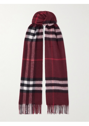 Burberry - Fringed Checked Cashmere Scarf - Burgundy - One size