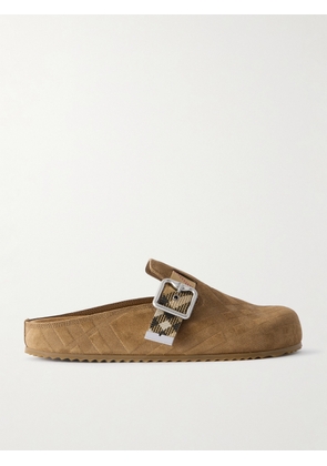 Burberry - Urchin Canvas-jacquard Trimmed Textured-suede Clogs - Neutrals - IT35,IT36,IT36.5,IT37,IT37.5,IT38,IT38.5,IT39,IT39.5,IT40,IT40.5,IT41