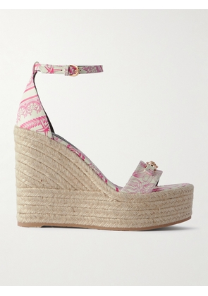 Versace - Embellished Printed Leather Espadrille Wedge Sandals - Pink - IT35,IT35.5,IT36,IT36.5,IT37,IT37.5,IT38,IT38.5,IT39,IT39.5,IT40,IT40.5,IT41