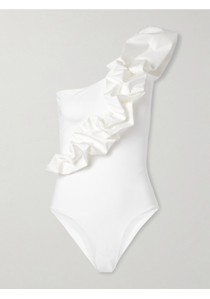 Maygel Coronel - Elena One-shoulder Ruffled Swimsuit - White - Petite,One Size,Extended