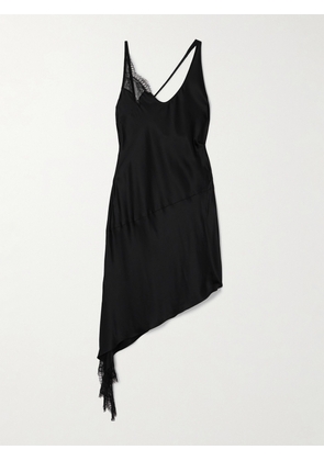 COURREGES - Asymmetrical Lace-trimmed Satin Mini Dress - Black - FR 34,FR 36,FR 38,FR 40,FR 42,FR 44