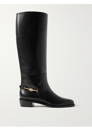 Ferragamo - Therma Embellished Leather Knee Boots - Black - US5.5,US6.5,US7,US7.5,US8,US8.5,US9,US9.5,US10,US10.5,US11,US11.5