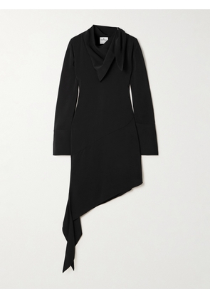 COURREGES - Asymmetric Knotted Satin Midi Dress - Black - FR 34,FR 36,FR 38,FR 40,FR 42,FR 44