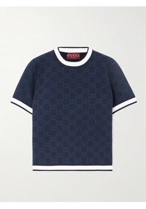 Gucci - Cropped Jacquard-knit Cotton Sweater - Blue - XXS,XS,S,M,L,XL