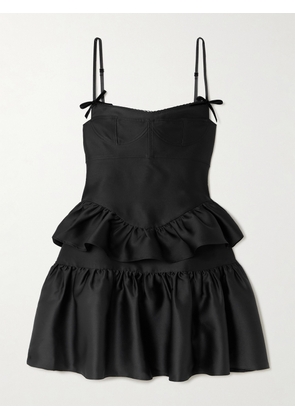 SHUSHU/TONG - Bow-detailed Ruffled Mikado Mini Dress - Black - UK 6,UK 8,UK 10,UK 12,UK 14