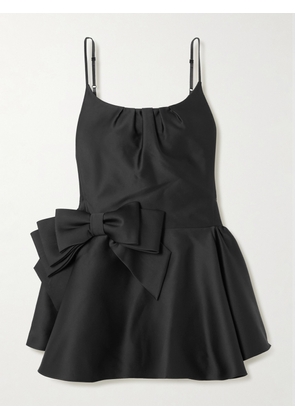 SHUSHU/TONG - Bow-detailed Gathered Satin Mini Dress - Black - UK 6,UK 8,UK 10,UK 12,UK 14