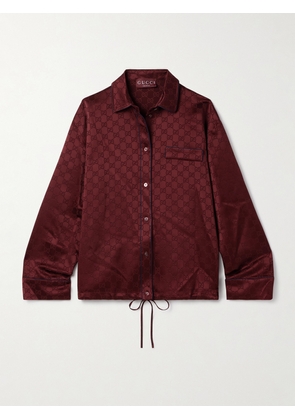 Gucci - Tie-front Satin-jacquard Shirt - Burgundy - IT36,IT38,IT40,IT42,IT44,IT46