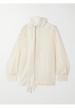 Jean Paul Gaultier - The Glove Scarf-detailed Lyocell-blend Poplin Blouse - Ecru - FR 34,FR 36,FR 38,FR 40,FR 42,FR 44
