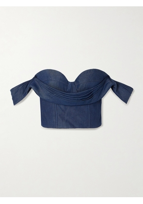 Andres Otalora - De Azahar Off-the-shoulder Draped Tencel™ Bustier Top - Blue - x small,small,medium,large,x large