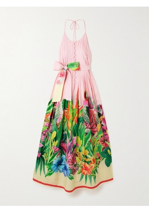 Loretta Caponi - Patmos Belted Floral-print Cotton-poplin Halterneck Maxi Dress - Multi - x small,small,medium,large,x large