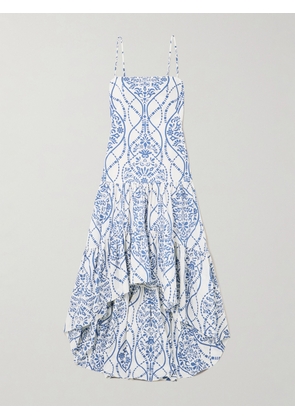 Andres Otalora - Joyah Colonial Printed Tiered Asymmetric Maxi Dress - Blue - x small,small,medium,large,x large
