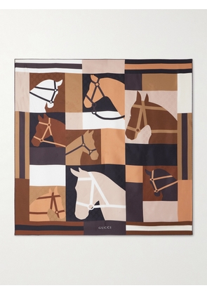 Gucci - Equestrian Printed Silk-twill Scarf - Brown - One size