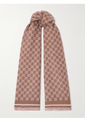 Gucci - Fringed Metallic Wool-jacquard Scarf - Brown - One size