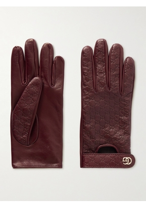 Gucci - Debossed Leather Gloves - Burgundy - 6,6.5,7,7.5,8