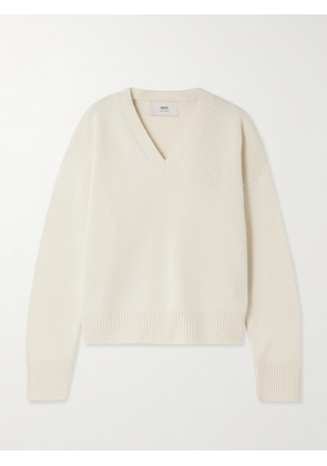 AMI PARIS - Oversized Embroidered Wool And Cashmere-blend Sweater - Ivory - xx small,x small,small,medium,large,x large