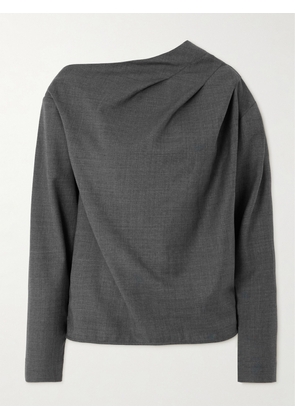 Loulou de Saison - Mauris Asymmetric Pleated Draped Wool Top - Gray - FR 34,FR 36,FR 38,FR 40,FR 42