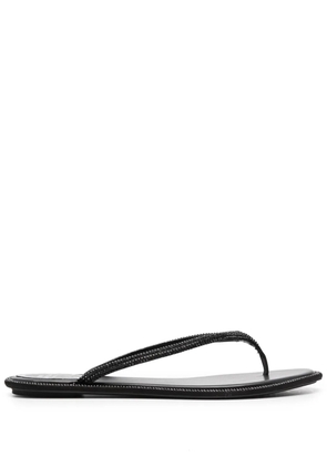 René Caovilla glass crystal-embellishmed leather flip-flops - Black