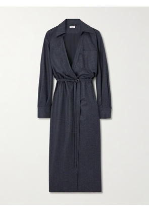 Brunello Cucinelli - Belted Wrap-effect Silk Midi Dress - Gray - xx small,x small,small,medium,large,x large