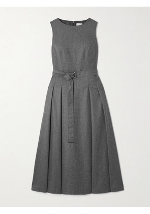 Brunello Cucinelli - Belted Pleated Wool Midi Dress - Gray - xx small,x small,small,medium,large,x large