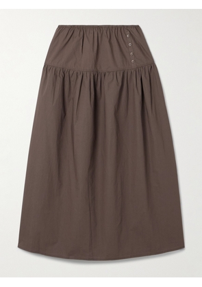 Deiji Studios - Gathered Organic Cotton-poplin Midi Skirt - Brown - xx small,x small,small,medium,large,x large