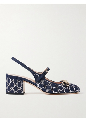 Gucci - Lady Horsebit-detailed Crystal-embellished Denim Mary Jane Pumps - Blue - IT36,IT36.5,IT37,IT38,IT39,IT40,IT41