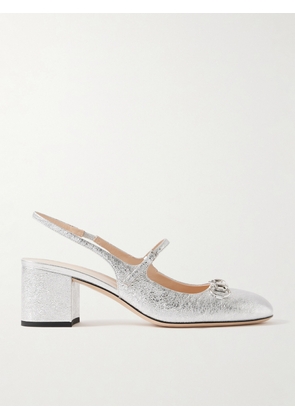 Gucci - Lady Horsebit-detailed Metallic Crinkled-leather Mary Jane Pumps - Silver - IT36,IT36.5,IT37,IT37.5,IT38,IT38.5,IT39,IT39.5,IT40,IT41,IT41.5,IT42