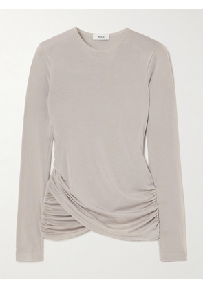AGOLDE - Eve Twist Ruched Draped Stretch-lyocell Jersey Top - Gray - x small,small,medium,large,x large
