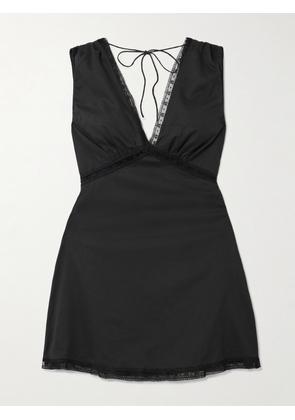 Faithfull - Denise Lace-trimmed Cotton-voile Mini Dress - Black - x small,small,medium,large,x large,xx large