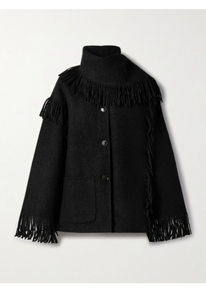 TOTEME - Draped Fringed Wool-blend Jacket - Black - DK32,DK34,DK36,DK38,DK40,DK42