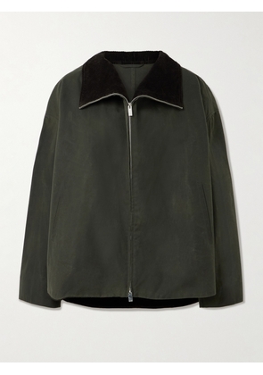 TOTEME - Corduroy-trimmed Waxed Organic Cotton Jacket - Green - DK32,DK34,DK36,DK38,DK40,DK42