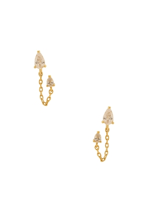 By Adina Eden Double Cz Teardrop Chain Stud Earring in Metallic Gold.