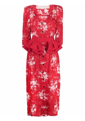 Ulyana Sergeenko floral-print ruffled midi dress - Red