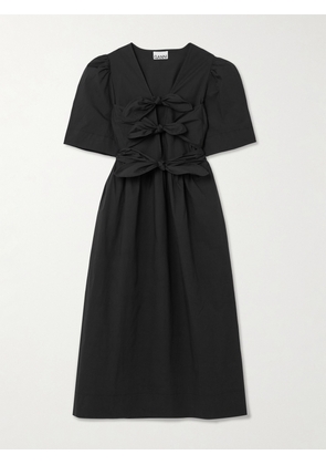 GANNI - Belted Bow-embellished Stretch-cotton Poplin Midi Dress - Black - EU 32,EU 34,EU 36,EU 38,EU 40,EU 42