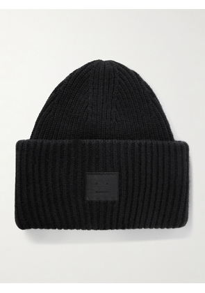 Acne Studios - Appliquéd Ribbed Wool And Yak Hair-blend Beanie - Black - One size