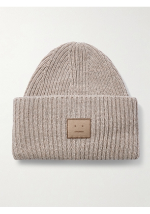 Acne Studios - Appliquéd Ribbed Wool And Yak-blend Beanie - Brown - One size