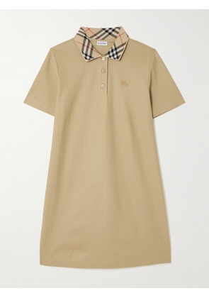 Burberry - Checked Embroidered Cotton-piqué Mini Dress - Neutrals - xx small,x small,small,medium,large,x large