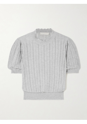 Ulla Johnson - Gemma Crochet-trimmed Pointelle-knit Sweater - Gray - x small,small,medium,large,x large