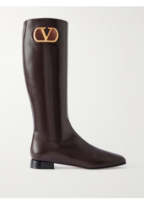 Valentino Garavani - Vlogo Embellished Leather Knee Boots - Brown - IT36,IT37,IT37.5,IT38,IT38.5,IT39,IT39.5,IT40,IT40.5,IT41,IT42