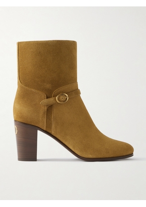 Valentino Garavani - Pattie 75 Buckle-embellished Suede Ankle Boots - Brown - IT36,IT37,IT37.5,IT38,IT38.5,IT39,IT39.5,IT40,IT40.5,IT41,IT42