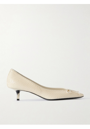 Jacquemus - Tourni Bow-detailed Snake-effect Leather Pumps - Ivory - FR36,FR37,FR38,FR39,FR40,FR41