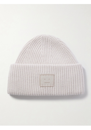 Acne Studios - Appliquéd Ribbed Wool And Yak Hair-blend Beanie - Gray - One size