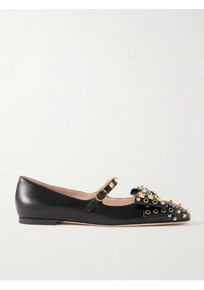 Valentino Garavani - Bowow Embellished Leather Mary Jane Ballet Flats - Black - IT35,IT35.5,IT36,IT36.5,IT37,IT37.5,IT38,IT38.5,IT39,IT39.5,IT40,IT40.5,IT41,IT41.5,IT42