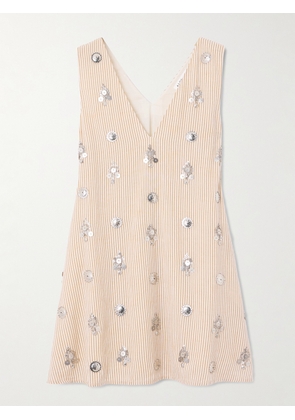 ALIX OF BOHEMIA - Soleil Cedar Embellished Striped Cotton And Linen-blend Mini Dress - Neutrals - x small,small,medium,large,x large