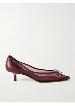 Jacquemus - Tourni Bow-detailed Leather-trimmed Mesh Pumps - Burgundy - FR36,FR37,FR38,FR39,FR40,FR41