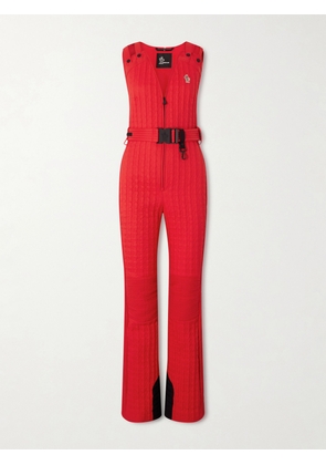 Moncler Grenoble - Belted Appliquéd Quilted Down Ski Suit - Red - xx small,x small,small,medium,large,x large