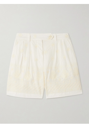 ALIX OF BOHEMIA - Deena Pleated Embroidered Cotton-voile Shorts - Cream - US0,US2,US4,US6,US8,US10,US12