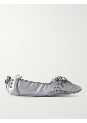 Acne Studios - Bilaria Paneled Logo-print Satin Ballet Flats - Gray - IT35,IT36,IT37,IT38,IT39,IT40,IT41