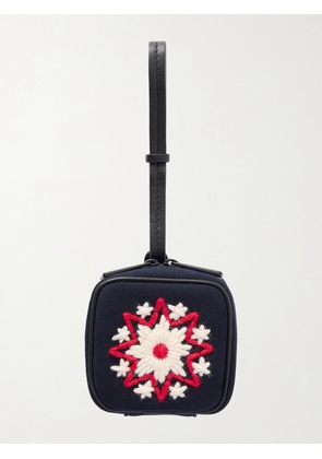 Moncler Grenoble - Mini Embroidered Leather-trimmed Twill Pouch - Blue - One size
