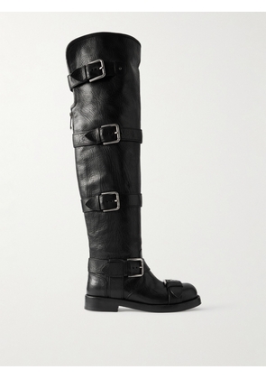 Dolce & Gabbana - Bernini Buckled Crinkled-leather Over-the-knee Boots - Black - IT36,IT37,IT37.5,IT38,IT38.5,IT39,IT39.5,IT40,IT41