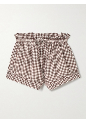 Posse - Callie Ruffled Gingham Cotton Shorts - Brown - xx small,x small,small,medium,large,x large